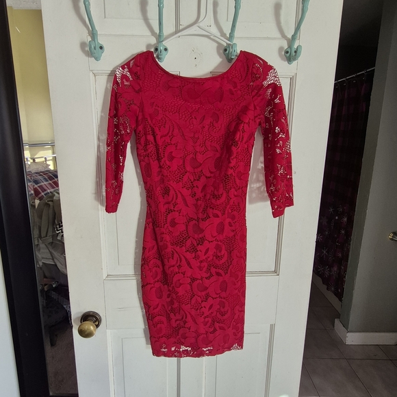 Lulus Dresses & Skirts - Lulu's Vibrant Red Lace Long Sleeve Dress